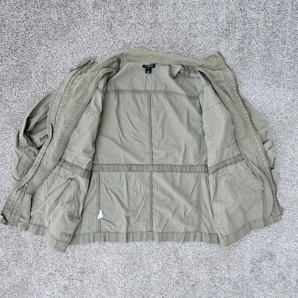 J Crew Military Field Jacket Olive Green Pockets Zip Up Cinch Waist Womens Large